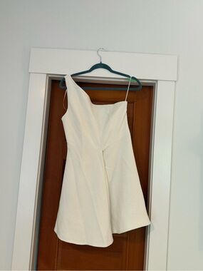 C/MEO Collective No Response One-Shoulder Cream Mini Dress